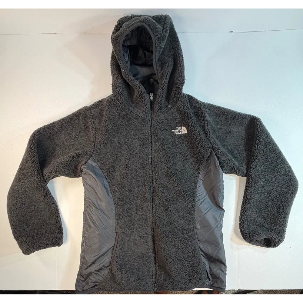 The North Face Reversible Fleece Quilted Jacket Girls XL 18 Black Hooded Coat